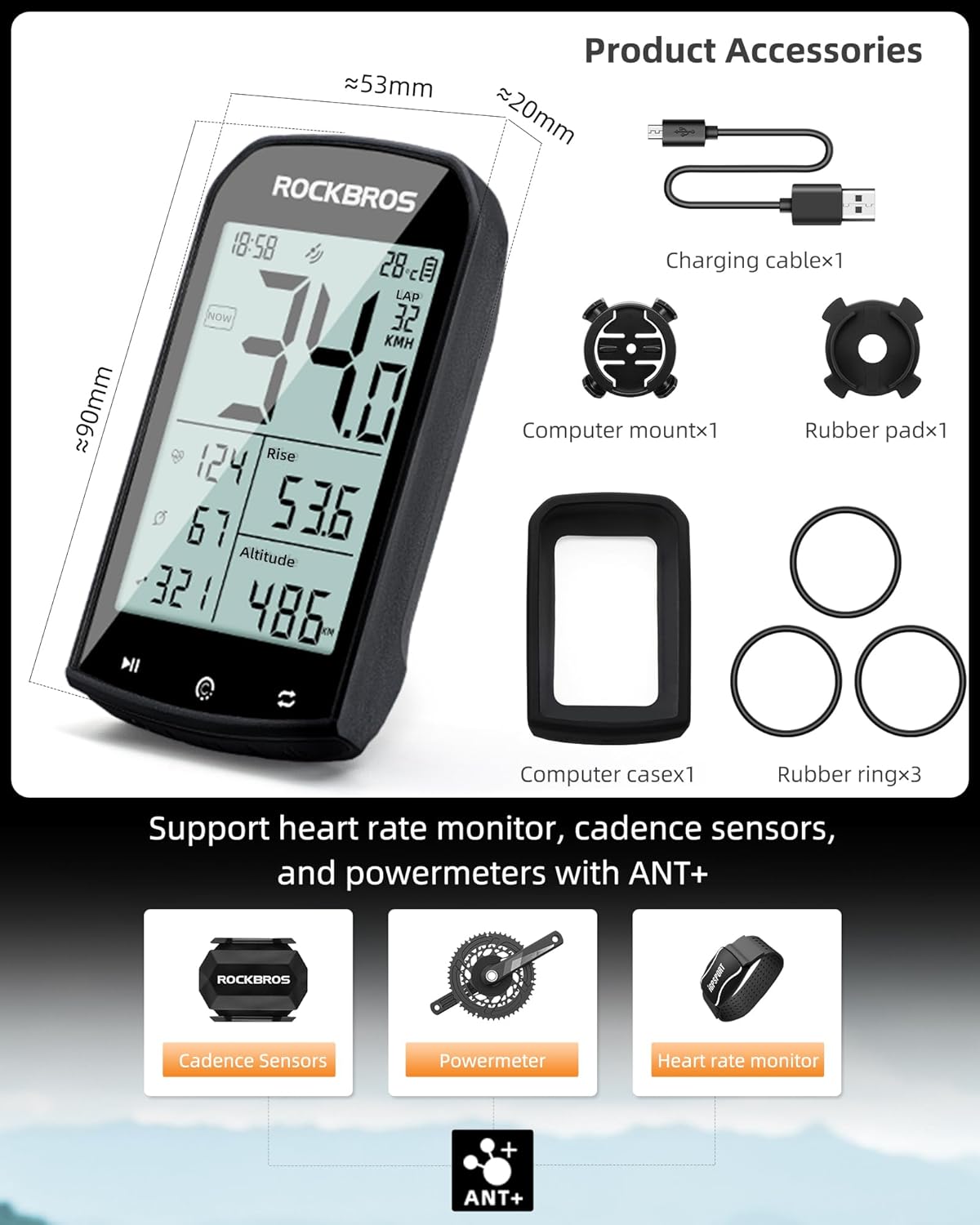 ROCKBROS M1 Wireless Bike Computer GPS 2.9-inch LCD Waterproof Fast Charging